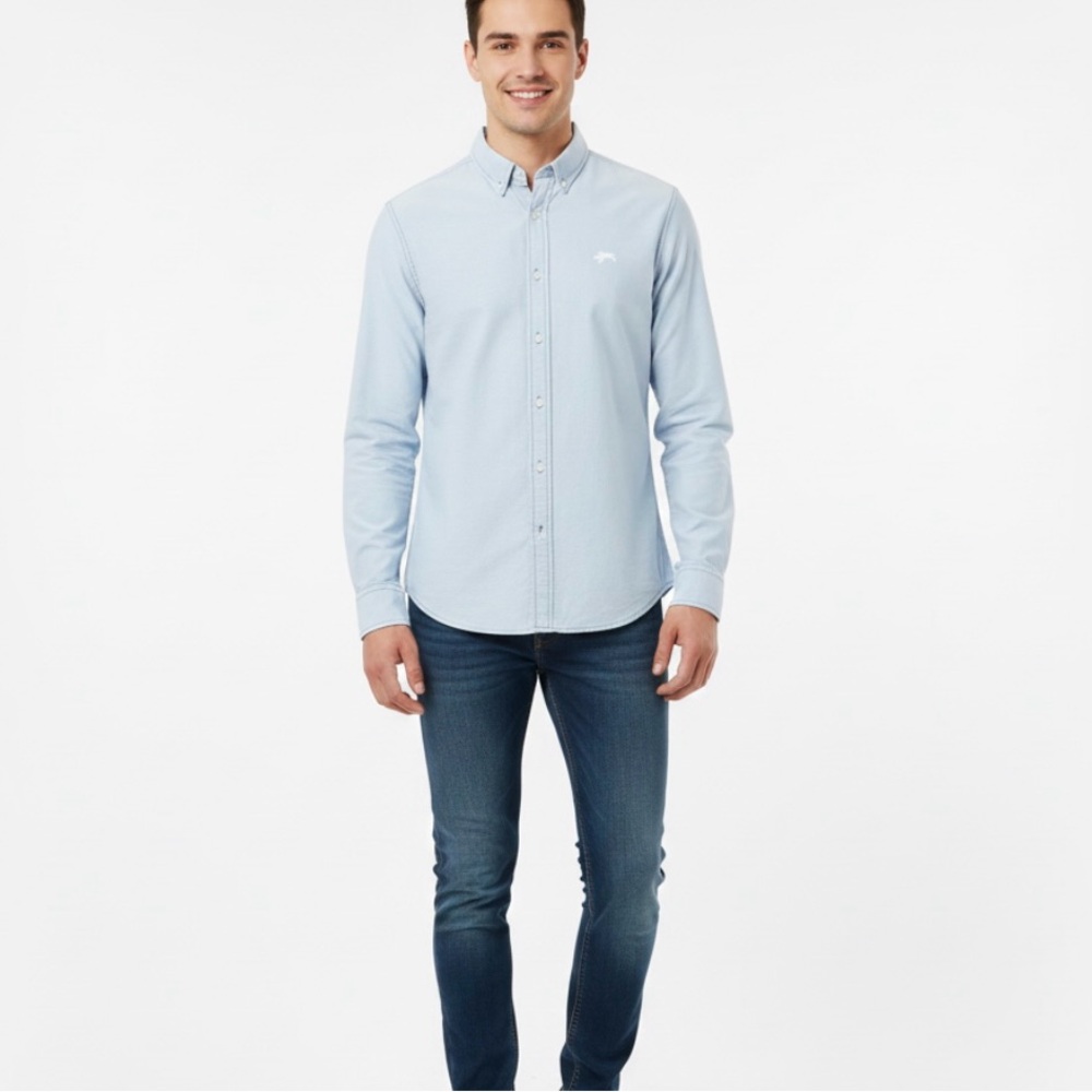 Button Down Shirt Small Blue Aire Casual Long Sleeve 100% Cotton American Rag - Picture 10 of 10